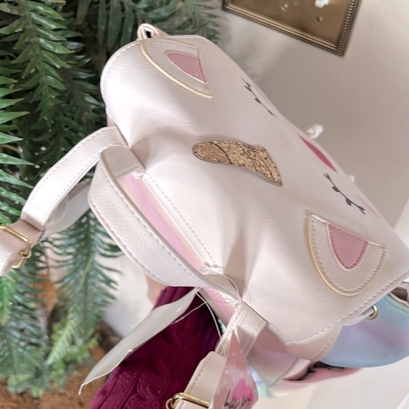 NWT Betsey Johnson Kitty Cat Unicorn Pastel Ombre Large Drawstring Backpack main image 15